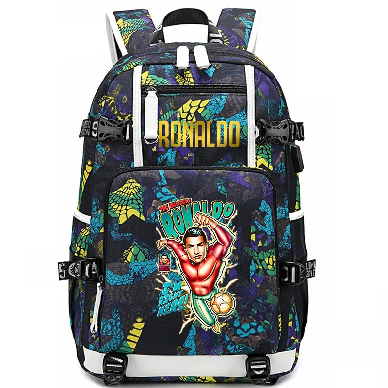 Sac d'école imprimé Ronaldo pour enfants, sac à dos pour étudiant, sac de voyage extérieur.