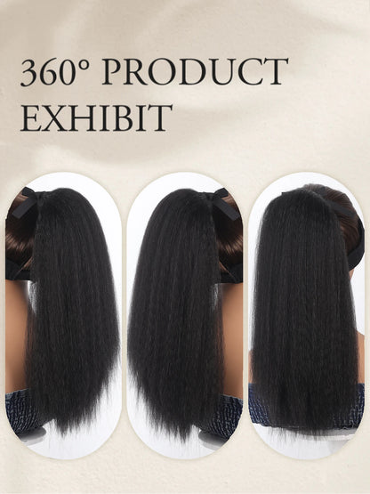 Synthetic Yaki Curly Ponytail, 18", Natural Black.