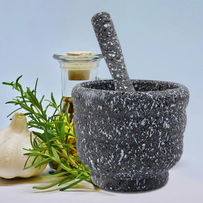 Ensemble mortier et pilon granit à grande bouche, bol portable pour épices et pesto, diamètre 17 cm