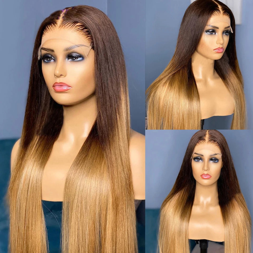 Perruque Lace Frontal Bouclée 26" – Ombré Blond/Marron, Pré‑plumée, Densité 180% .