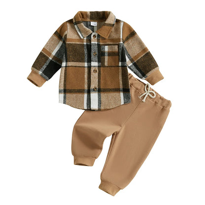 Ensemble automne bébé garçon 1-5 ans, chemise à carreaux et pantalon
