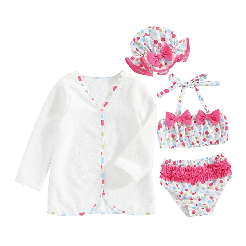 Set maillot de bain fille 4 pcs – avec bonnet & manteau (2‑6 ans)
