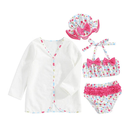 Set maillot de bain fille 4 pcs – avec bonnet & manteau (2‑6 ans)