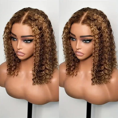 Perruque Bob Lace Frontal 13x4 – Cheveux Brésiliens Naturels Deep Wave, Courts Bouclés, Couleur Ombrée à Reflets .