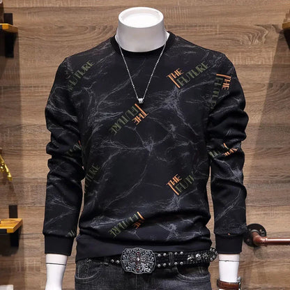 Sweat-shirt Homme Col Rond – Style Coréen Tendance , Slim, Imprimé, Look Jeune, Veste Automne