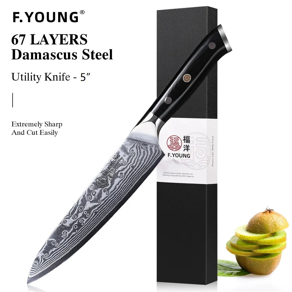 Couteau de cuisine professionnel F.YOUNG – acier Damas, chef japonais & sashimi