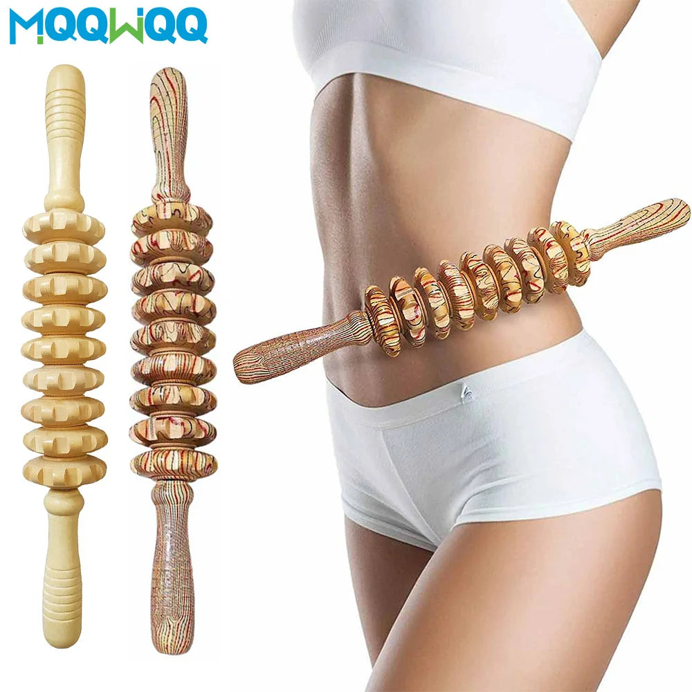 Rouleau de Massage Bois – 9 Rouleaux, Anti-Cellulite, Douleur Musculaire