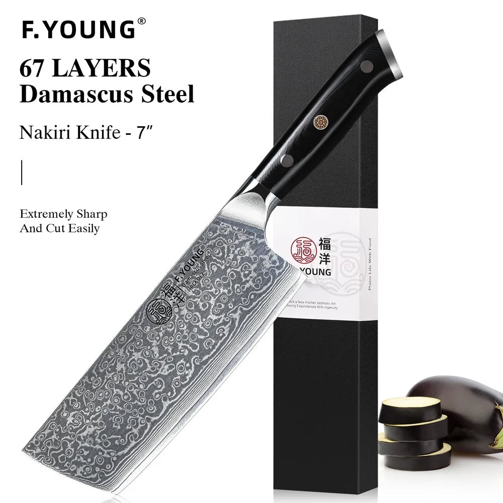 Couteau de cuisine professionnel F.YOUNG – acier Damas, chef japonais & sashimi