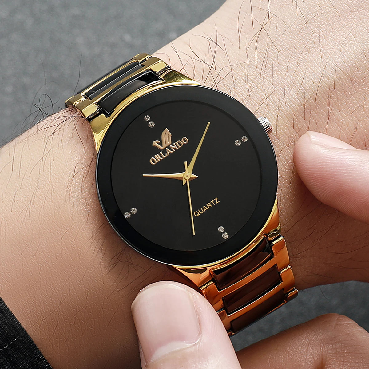 Montres à quartz acier inoxydable couple homme/femme, lot de 2, style business .