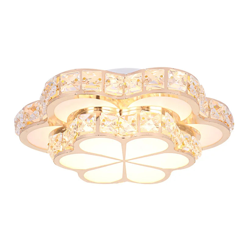 Plafonnier LED Fleur en Cristal Or – Allée, Escalier, Cuisine .