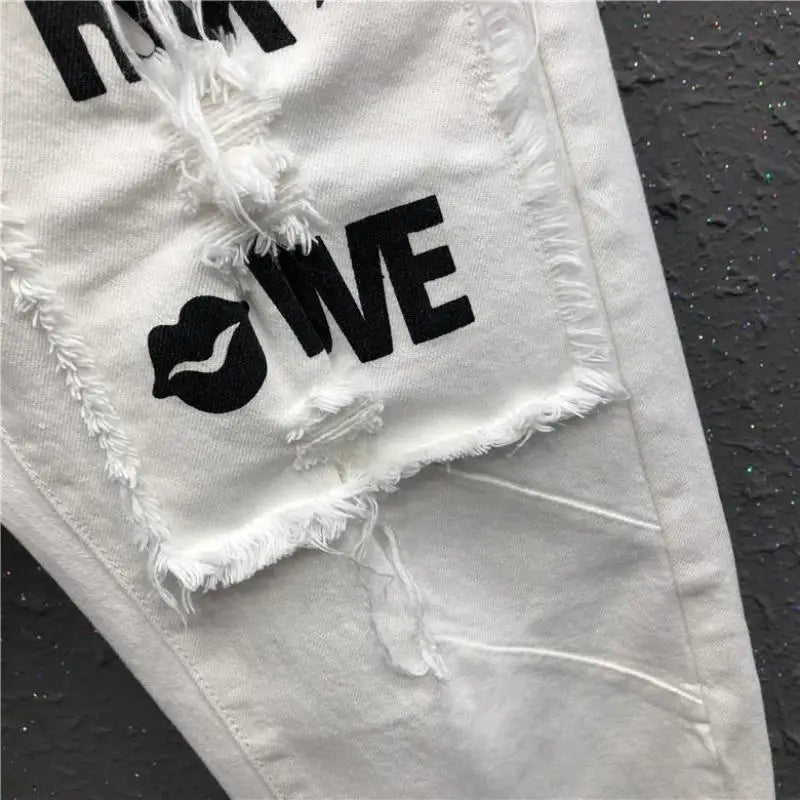 Pantalon Harlan en denim court avec poches, taille haute, lettre plaquée, minimaliste, tendance européenne, décontracté, nouveau, printemps, été