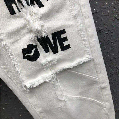 Pantalon Harlan en denim court avec poches, taille haute, lettre plaquée, minimaliste, tendance européenne, décontracté, nouveau, printemps, été