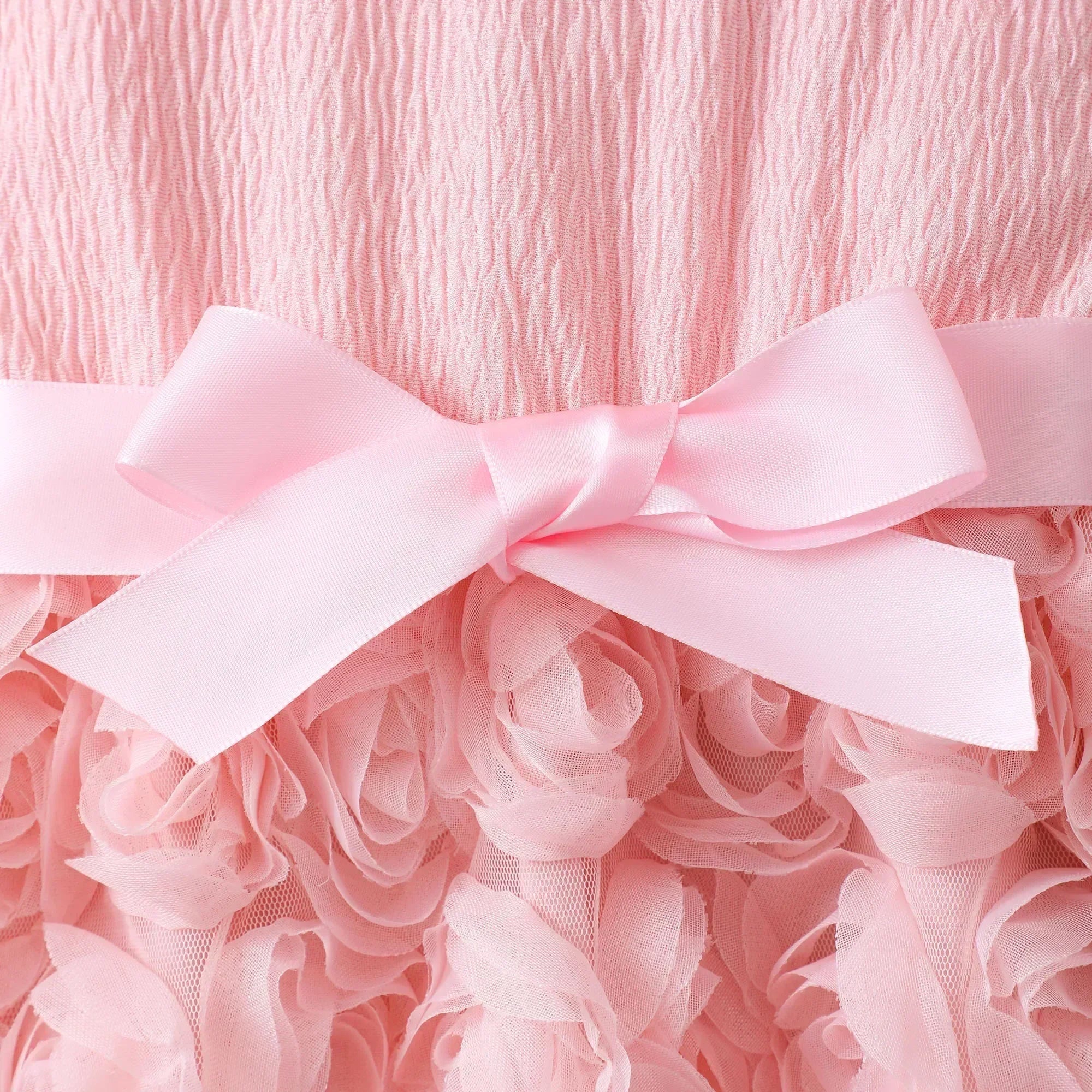 Robe fille gaze rose – Manches longues, douce, mignonne, 2-7 ans, printemps automne