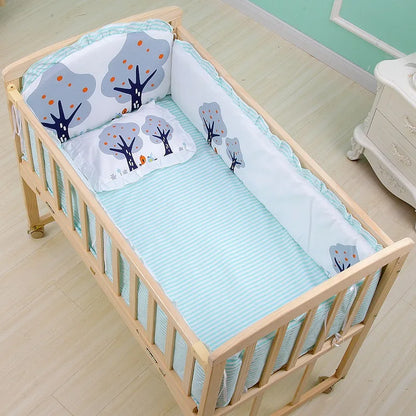 Parure de lit bébé garçon/fille 6 pièces – Ensemble literie luxe avec matelas, oreiller, 4 pare-chocs