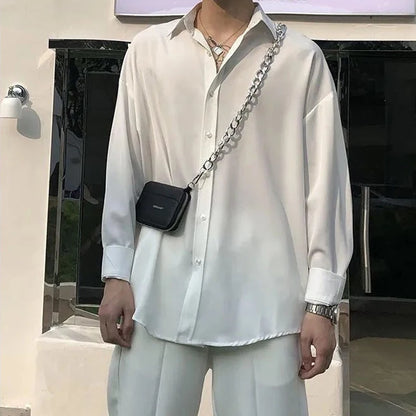 Chemise homme décontractée, style uni à col rabattu