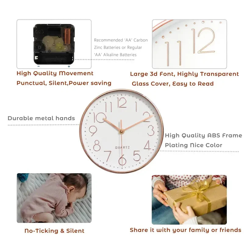 Horloge murale Quartz 8'' cubique silencieuse déco salon
