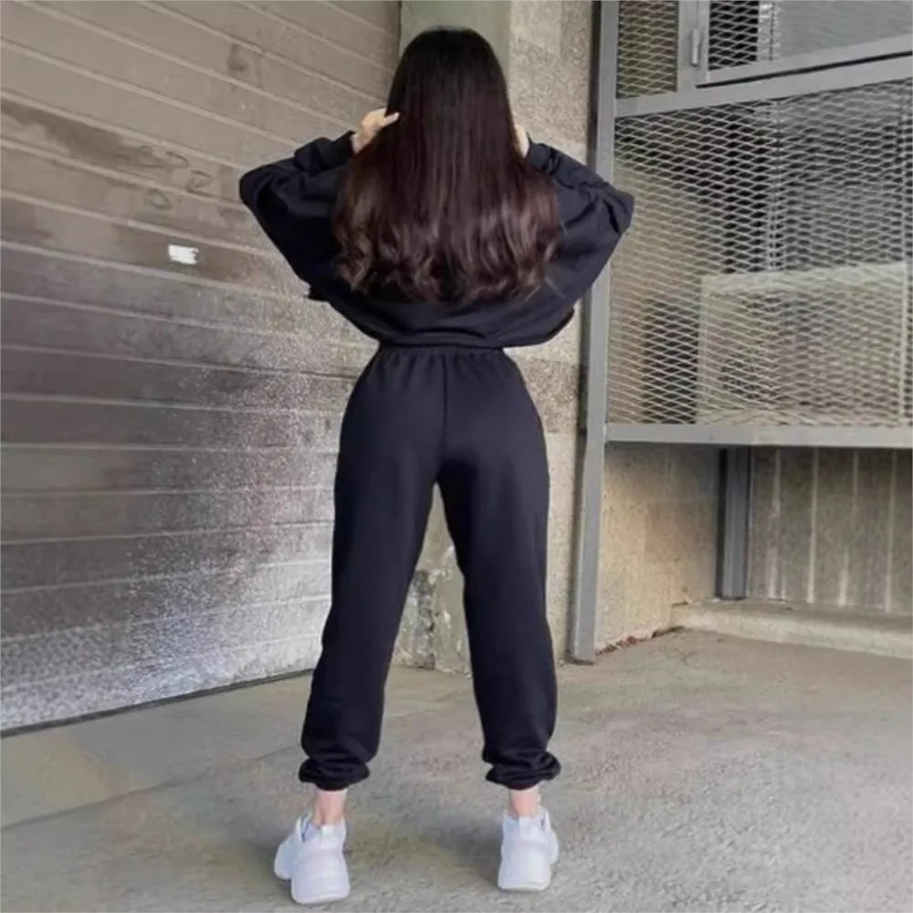 Ensemble Femme 2 Pièces – Sweat à Capuche & Pantalon de Survêtement Couleur Unie Décontracté