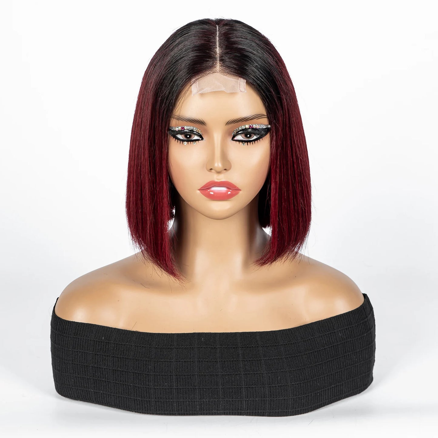 Perruque Bob courte droite colorée – cheveux humains 100%, dentelle 2x6 transparente, densité 250%