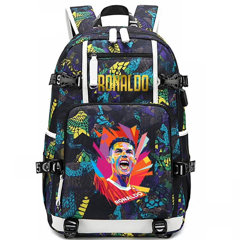 Sac d'école imprimé Ronaldo pour enfants, sac à dos pour étudiant, sac de voyage extérieur.
