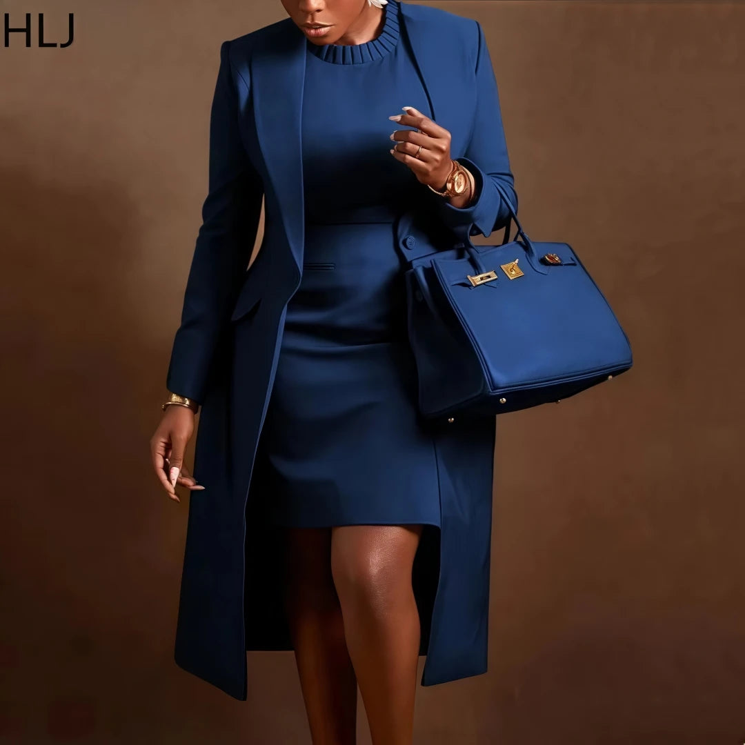 HLJ Ensemble Femme Chic – Veste Élégante & Robe Mince, Mode Bureau Automne Hiver