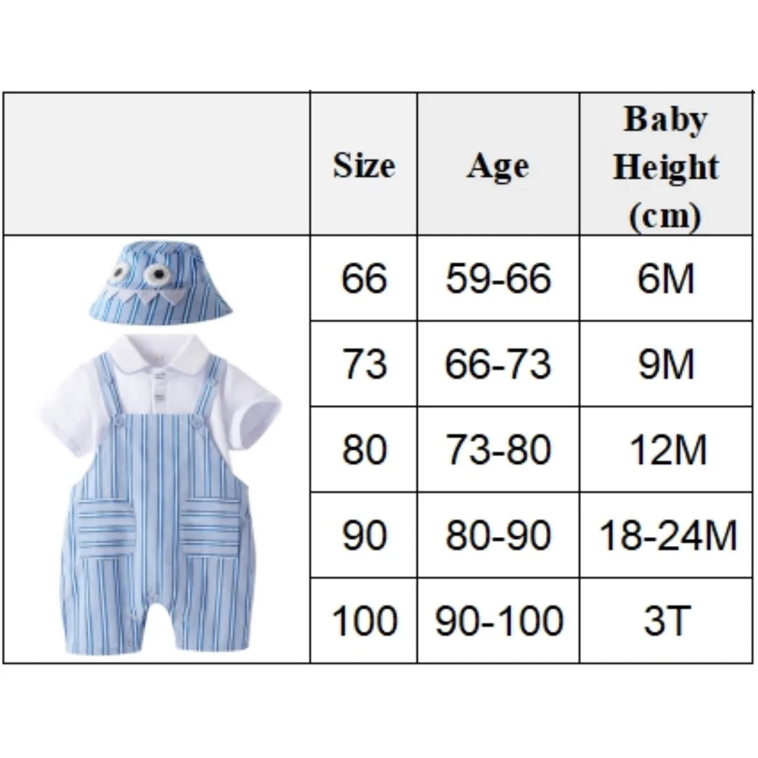 Vêtements bébé été – Ensemble 3 pièces rayé, coton doux, salopette, tenue mignonne, garçon et fille
