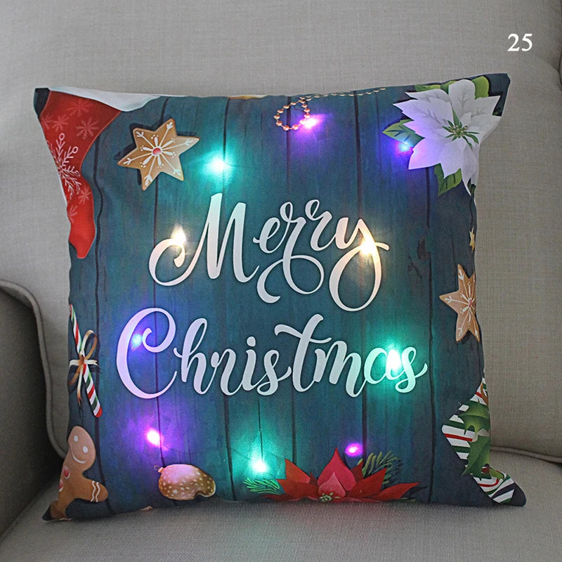 Housse coussin Noël LED Père Noël﻿– lumineux, déco maison, nouvel an