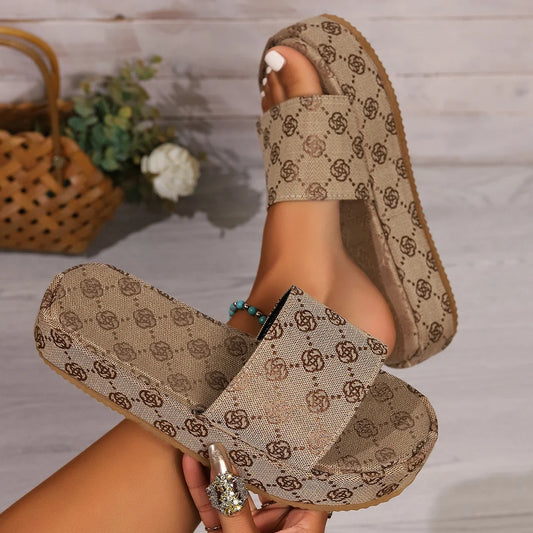 Sandales à plateforme pour femmes, pantoufles d'été, semelle optique, solide, pour fête, plage.