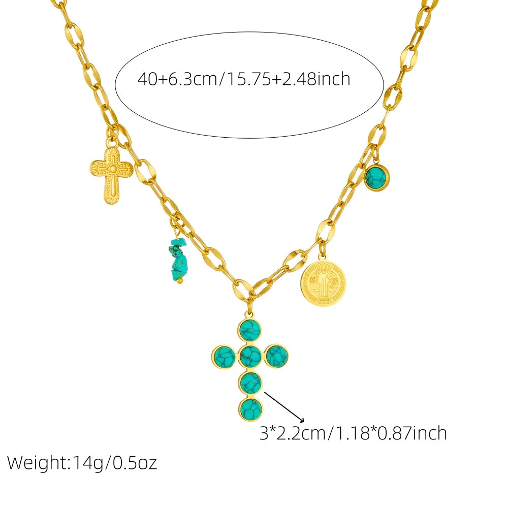 Collier en acier 316L avec pierre turquoise – Bijoux mode femme cadeau