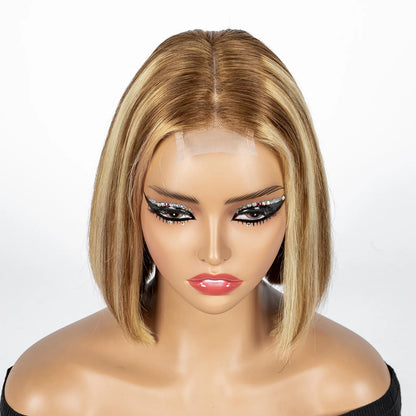 Perruque Bob courte droite colorée – cheveux humains 100%, dentelle 2x6 transparente, densité 250%