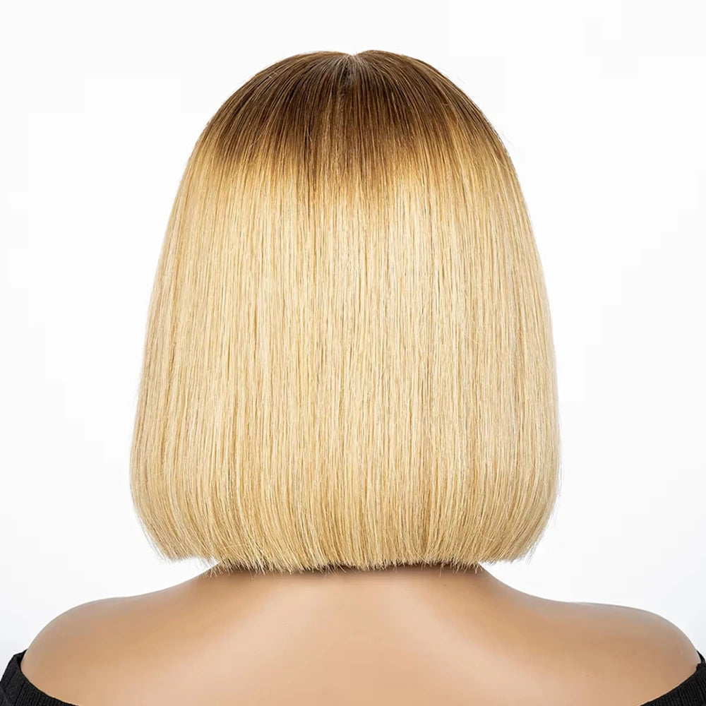Perruque Bob courte droite colorée – cheveux humains 100%, dentelle 2x6 transparente, densité 250%