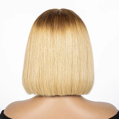Perruque Bob courte droite colorée – cheveux humains 100%, dentelle 2x6 transparente, densité 250%
