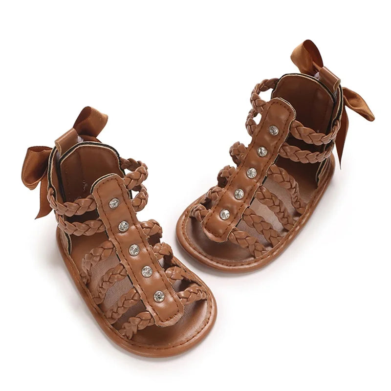 Sandales d’été bébé fille cuir PU, nœud papillon, décontractées