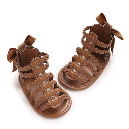 Sandales d’été bébé fille cuir PU, nœud papillon, décontractées