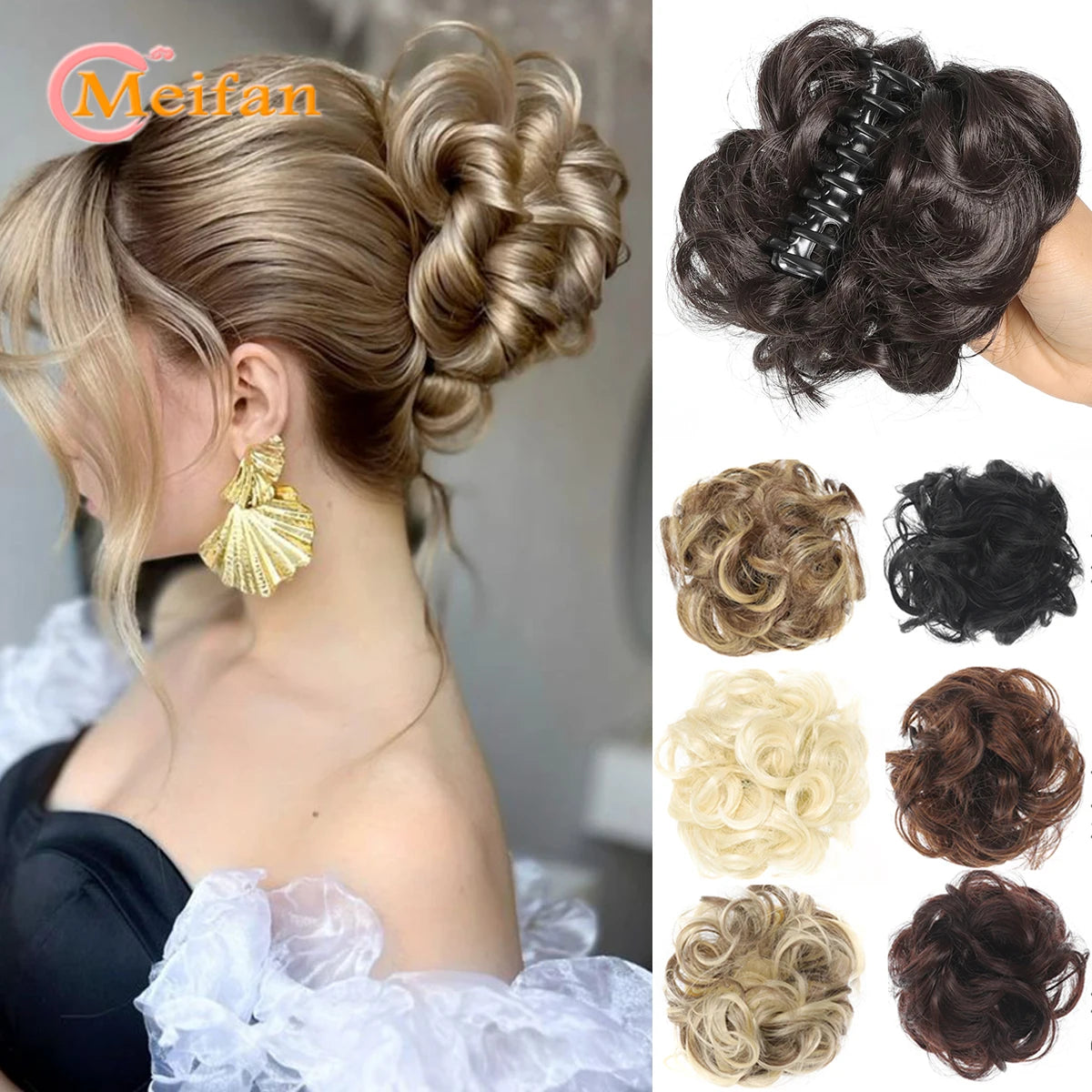 synthetic wavy bun with claw clip,