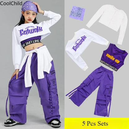 Ensemble streetwear K-pop fille : haut court, pantalon cargo, cardigan .