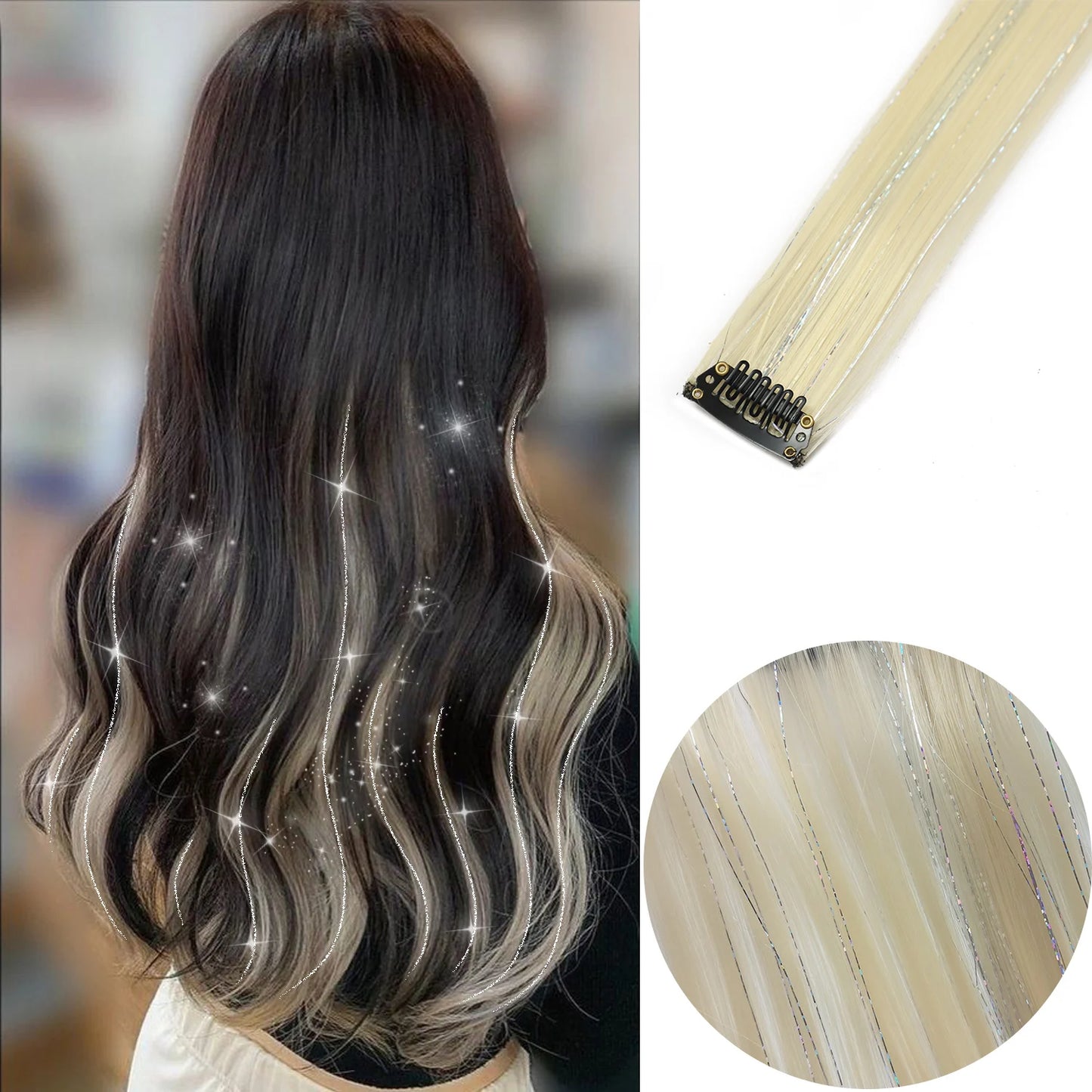 Extensions capillaires synthétiques à reflets colorés pour filles, postiches lisses multicolores de 22 pouces, 6 pièces/paquet