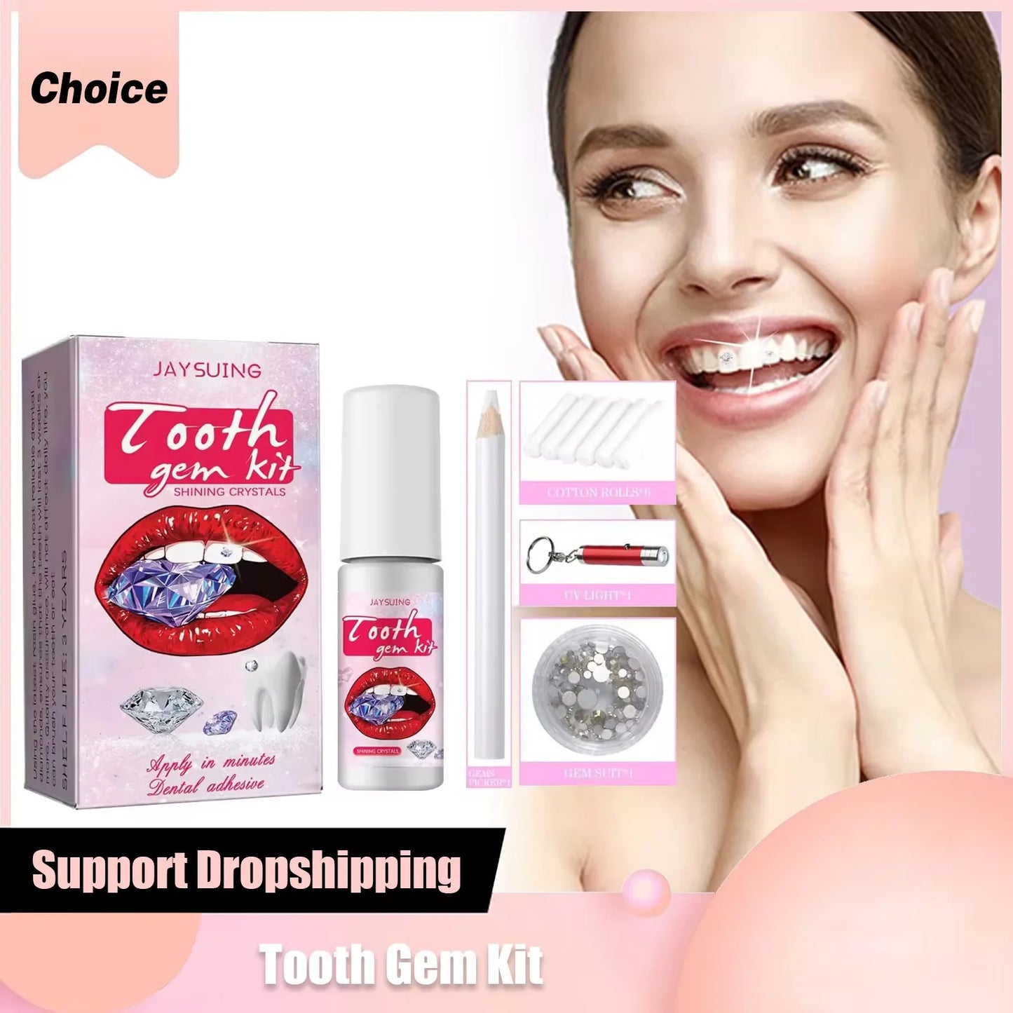 Kit gemme dentaire IMADIY, diamant blanc, facile à poser et enlever.