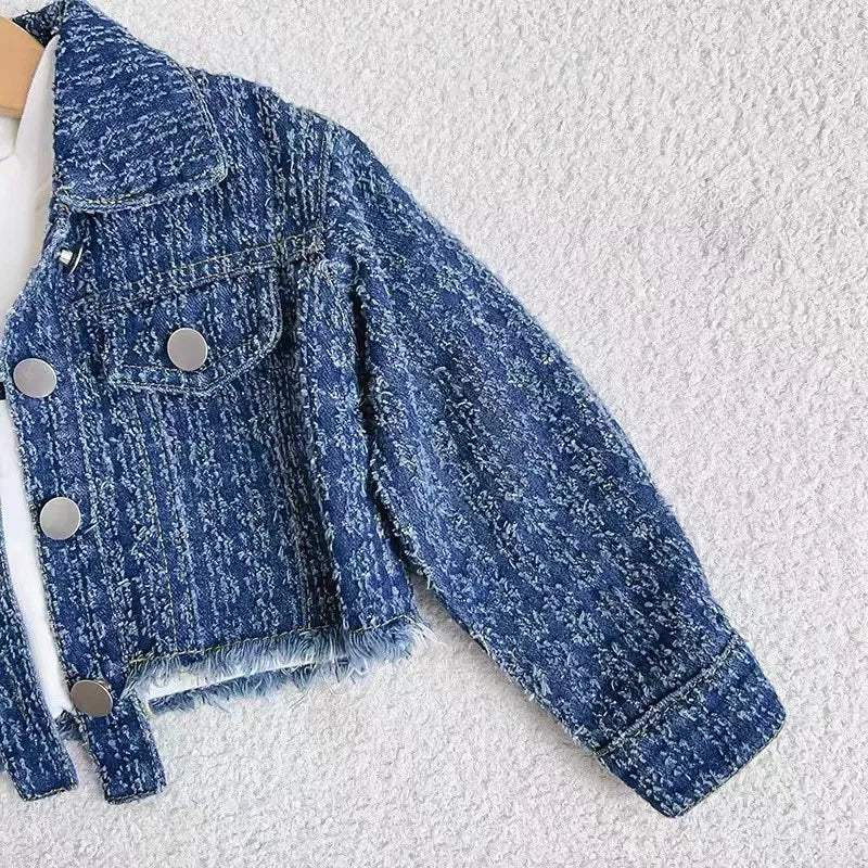 Ensemble de vêtements d'automne pour filles, 2 pièces en Denim, Style Preppy, veste + jupe à revers pour enfants, tenue tendance, nouvelle collection ;