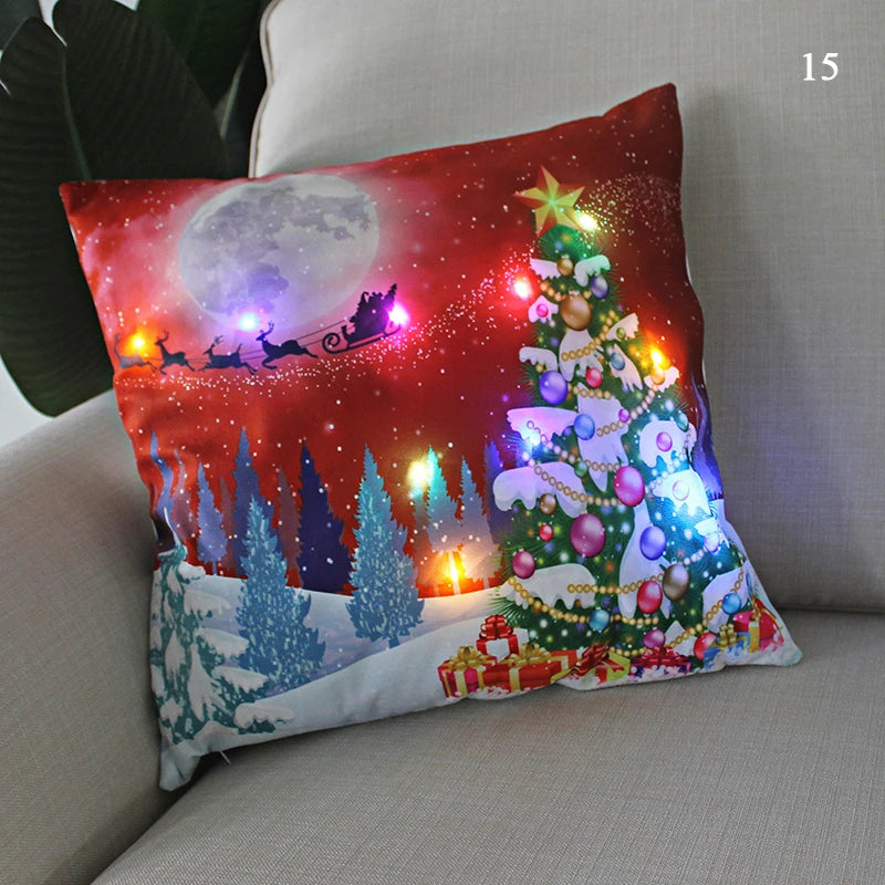 Housse coussin Noël LED Père Noël﻿– lumineux, déco maison, nouvel an
