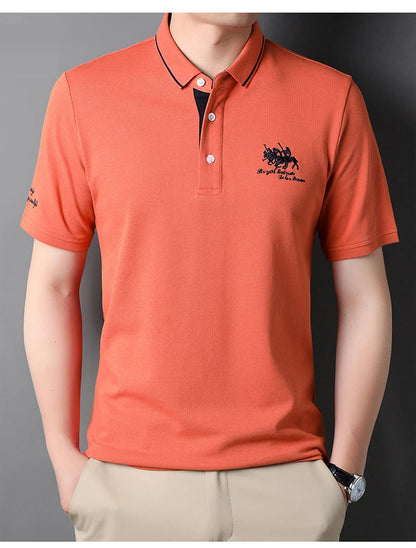 Polo homme été , coton brodé, manches courtes, haut de gamme .
