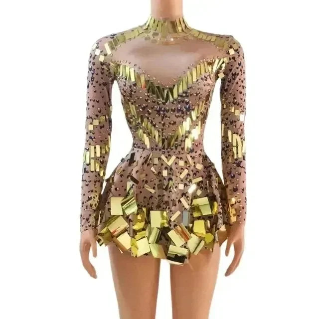 Robe soirée  effet miroir femme, scène, boîte de nuit, spectacle .