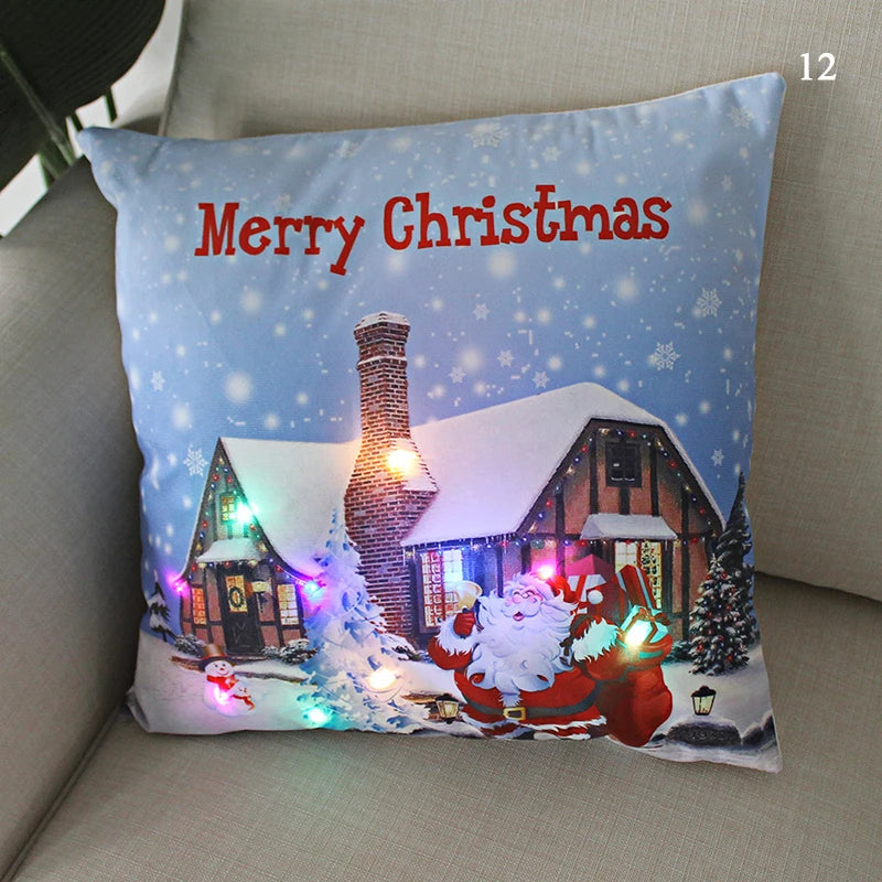 Housse coussin Noël LED Père Noël﻿– lumineux, déco maison, nouvel an