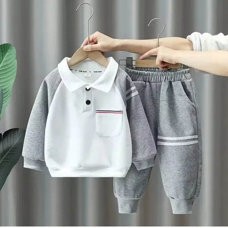 Boys' Outfits - 2-Piece Korean Sweater + Pants Set, Academic Look