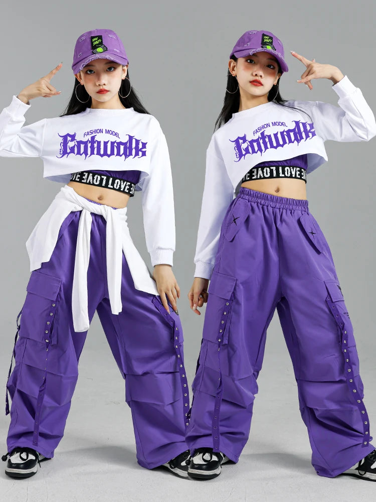 Ensemble streetwear K-pop fille : haut court, pantalon cargo, cardigan .
