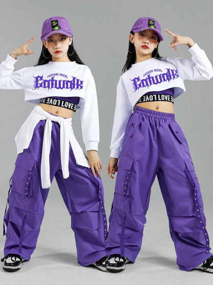 Ensemble streetwear K-pop fille : haut court, pantalon cargo, cardigan .