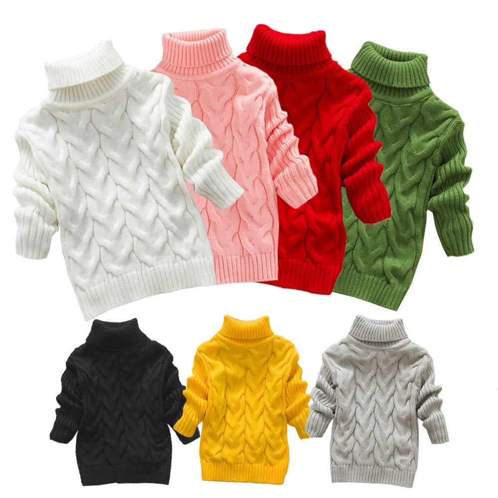 Pull Tricoté Enfant – Col Roulé, Style Vintage, 1-8 Ans, Fille