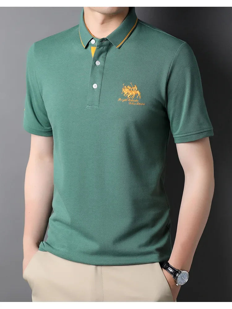Polo homme été , coton brodé, manches courtes, haut de gamme .