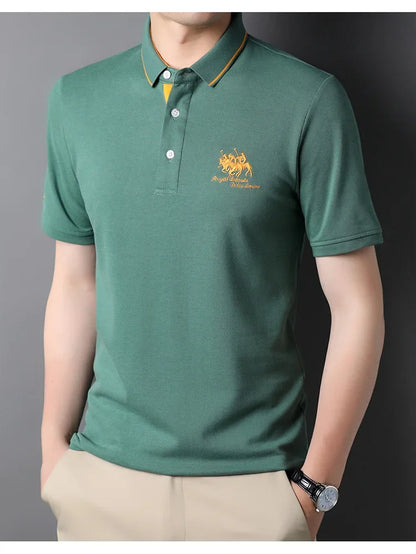 Polo homme été , coton brodé, manches courtes, haut de gamme .