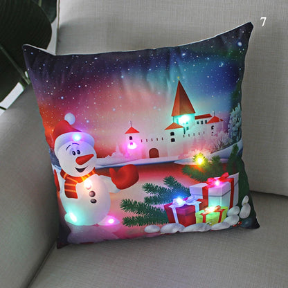 Housse coussin Noël LED Père Noël﻿– lumineux, déco maison, nouvel an