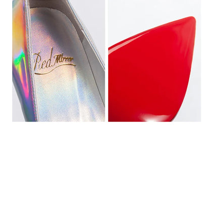 Escarpins femme luxe cuir, talons aiguilles bout pointu, rouge brillant et blanc .